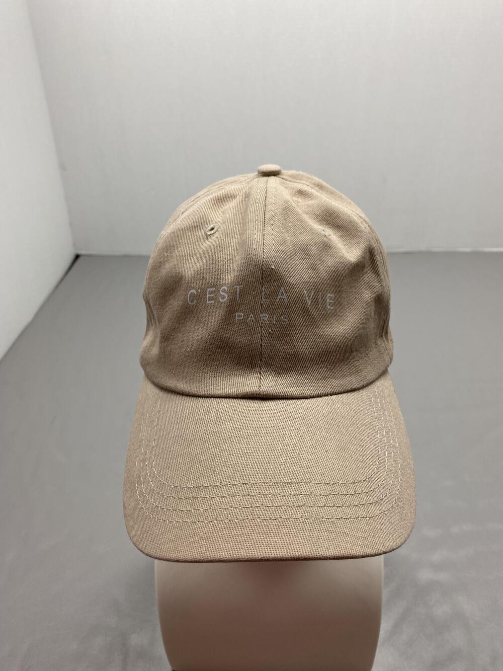 C'EST LA VIE Paris Hat Cap Strap Back One Size Beige Twill Cotton Baseball Cap